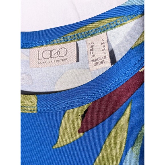 LOGO By Lori Goldstein Rayon 3/4 Sleeve Top w/ Chiffon Hem Blue Size Sm - Picture 4 of 7